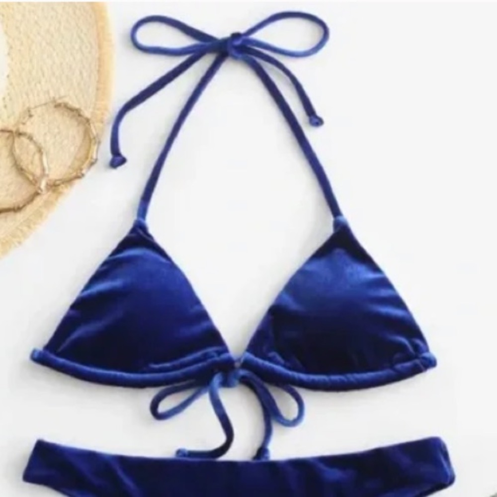 Blue velvet bikini top